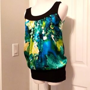 Black Hip Band S Blue Green Yellow Top Blouse
